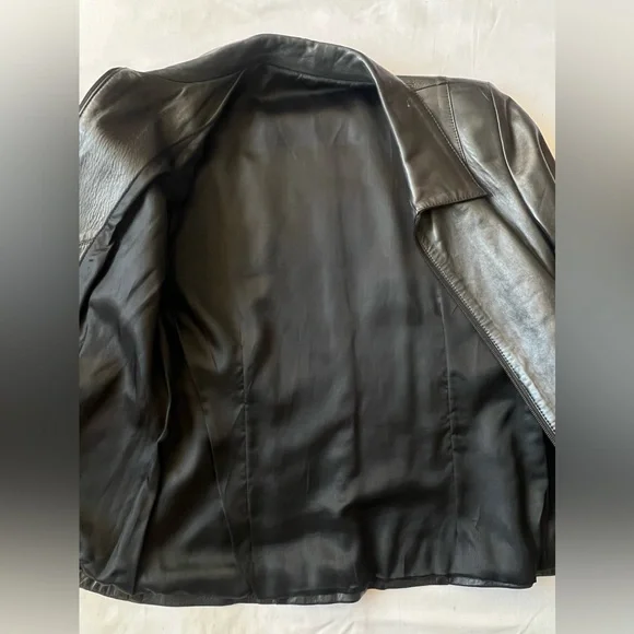 Women's Black Leather Jacket - Picture 3 of 6